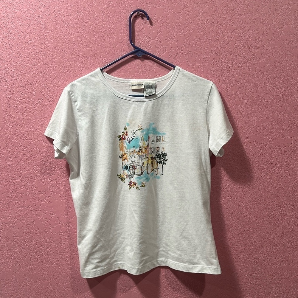 White Stag Juniors White Graphic T-Shirt Size L